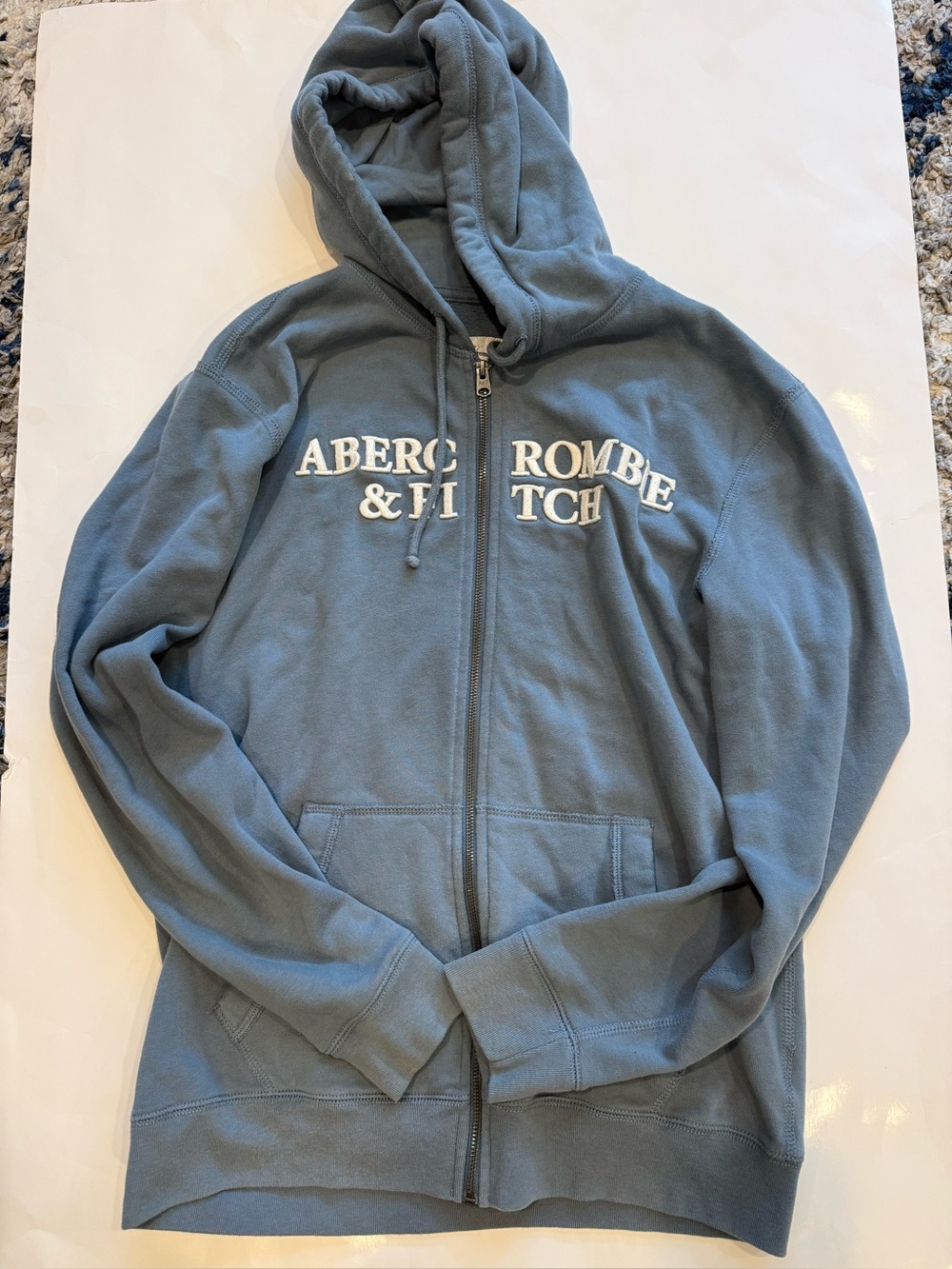 Abercrombie & Fitch Men's Slate Blue Full-Zip Hooded Sweatshirt